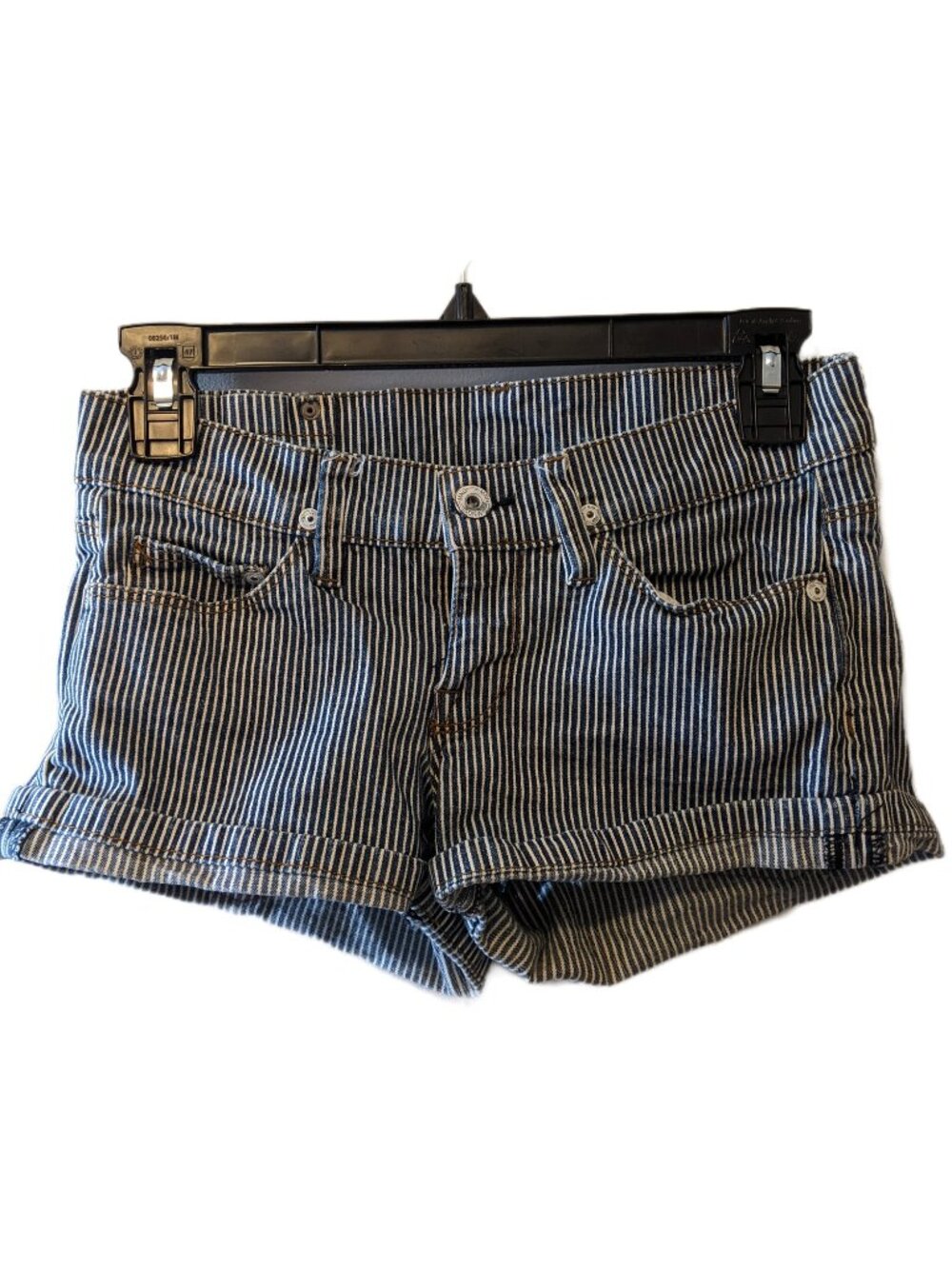 Vintage Ming Jeans Y2K Striped Denim Shorts Low Rise Cyber Summer Beach Blue S